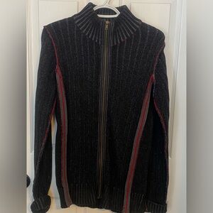 Men’s Urban Rags Soft Cotton Full Zip Black Sweater With Red Stripe